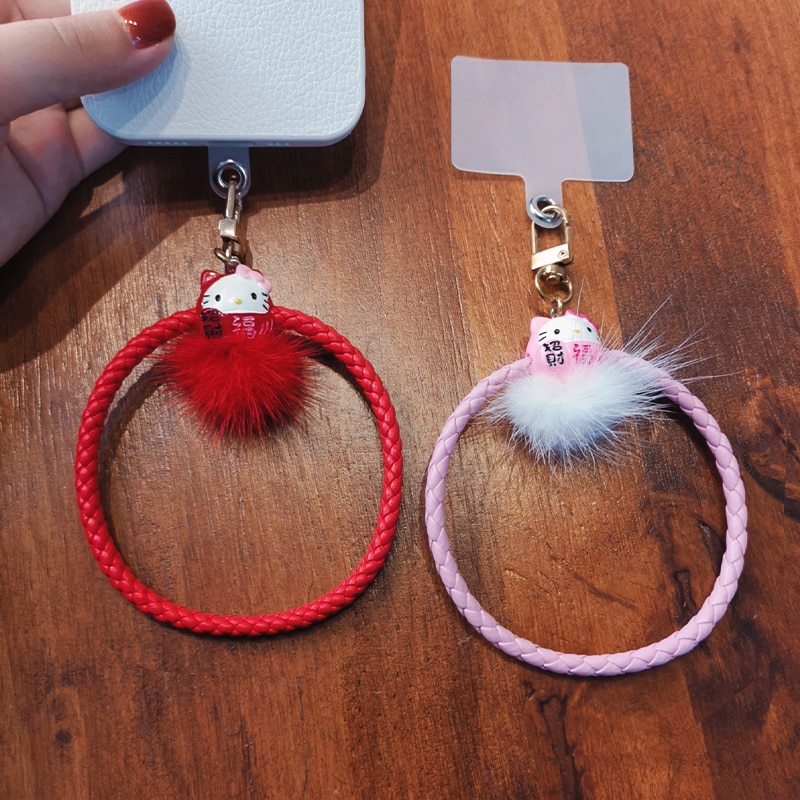 Phone Universal Anti Drop Chain Wrist Circle Pendant Wrist Strap Lanyard Cute Fortune Cat Hair Ball Pendant Mobile P